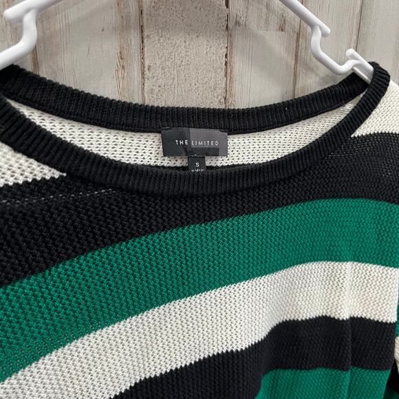 The Limited Green Black White Stripe Open Knit Sweater Womens Size Small - Picture 2 of 6